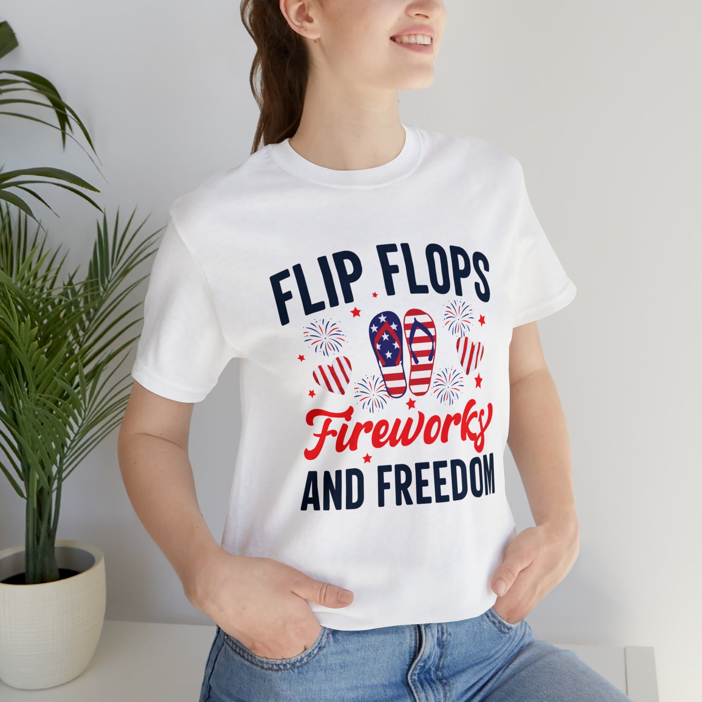 Flip Flops, Fireworks, and Freedom 4th of July Unisex Tee